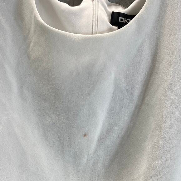 DKNY Women's Cream Illusion Dotted 3/4 Sleeve Crewneck Crepe Shift Mini Dress - Picture 4 of 12